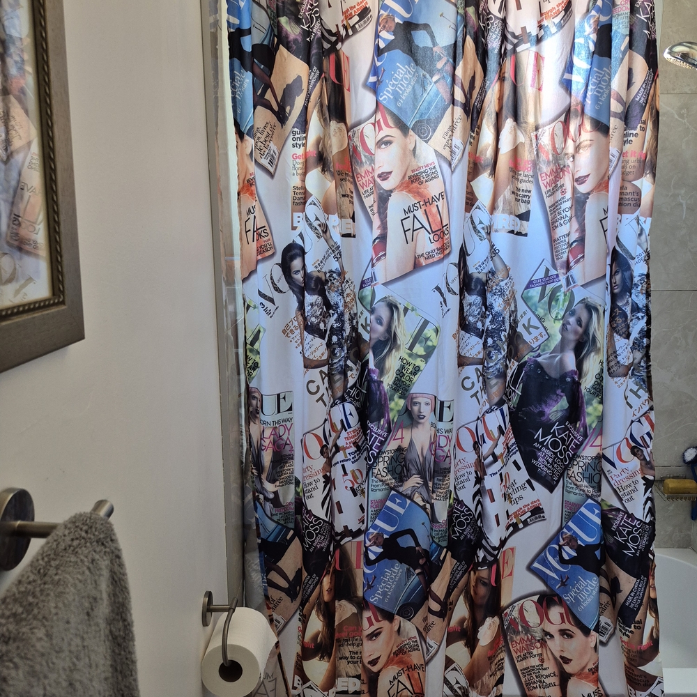 Vintage-Inspired Vogue Magazine Shower Curtain – Retro Glam Bathroom Decor